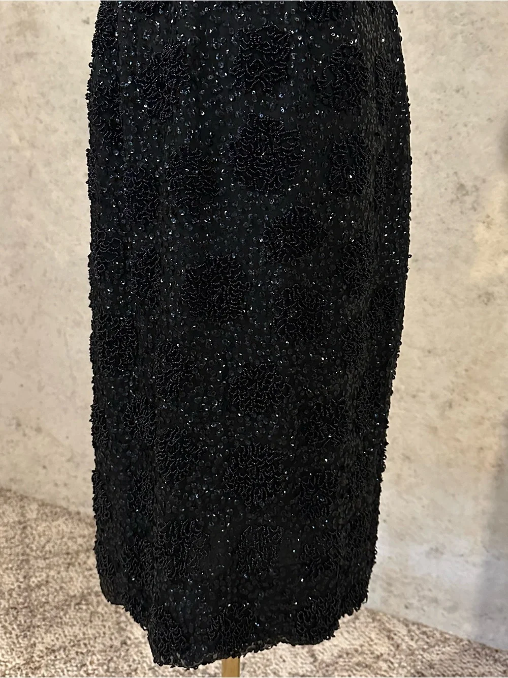 Vintage Black Beaded Cocktail Dress Old Hollywood Glam 70s 80s Luxury Size XS - Picture 3 of 8